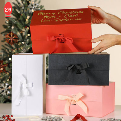FSC Lint Magnetische Sluiting Geschenkdoos Lint Goud Folie Gevouwen Verpakking
